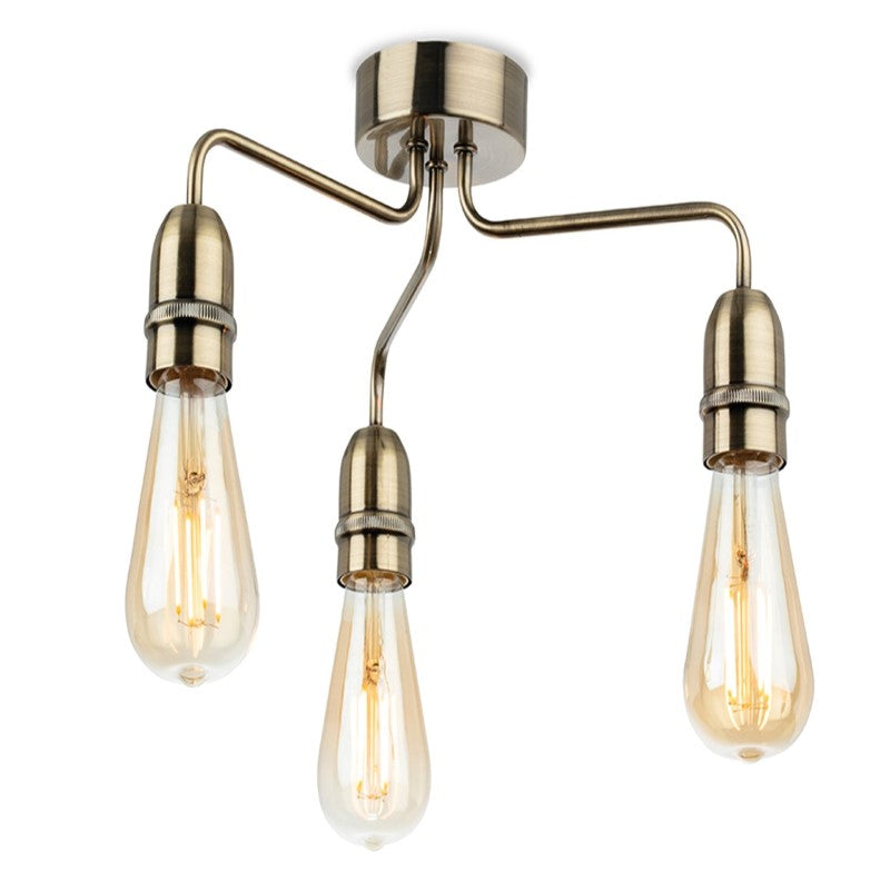 Firstlight 2883AB Leon 3 Lamp Flush Ceiling Light (Antique Brass)