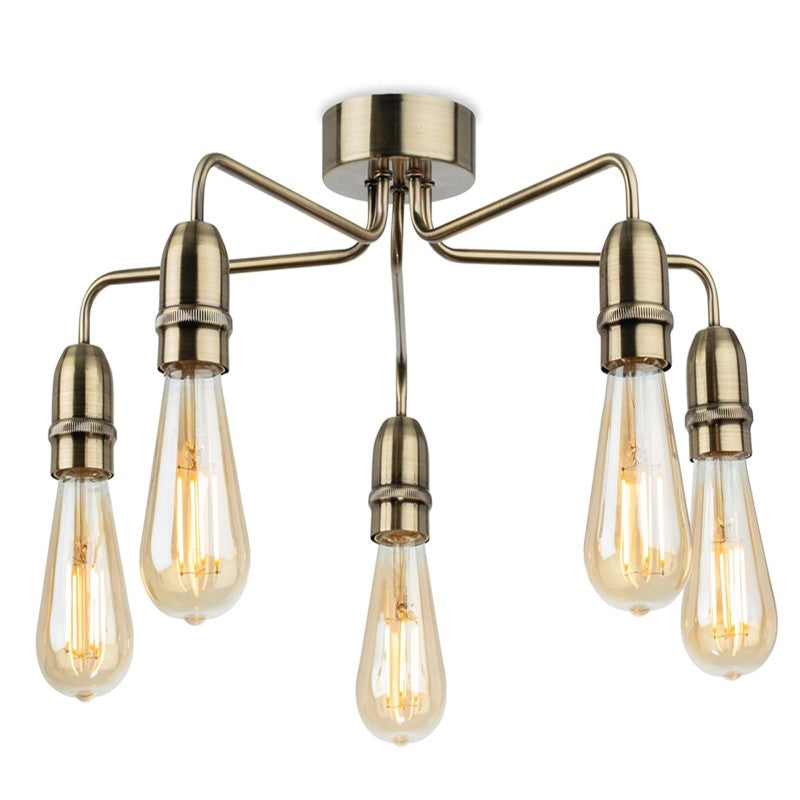 Firstlight 2884AB Leon 5 Lamp Flush Ceiling Light (Antique Brass)