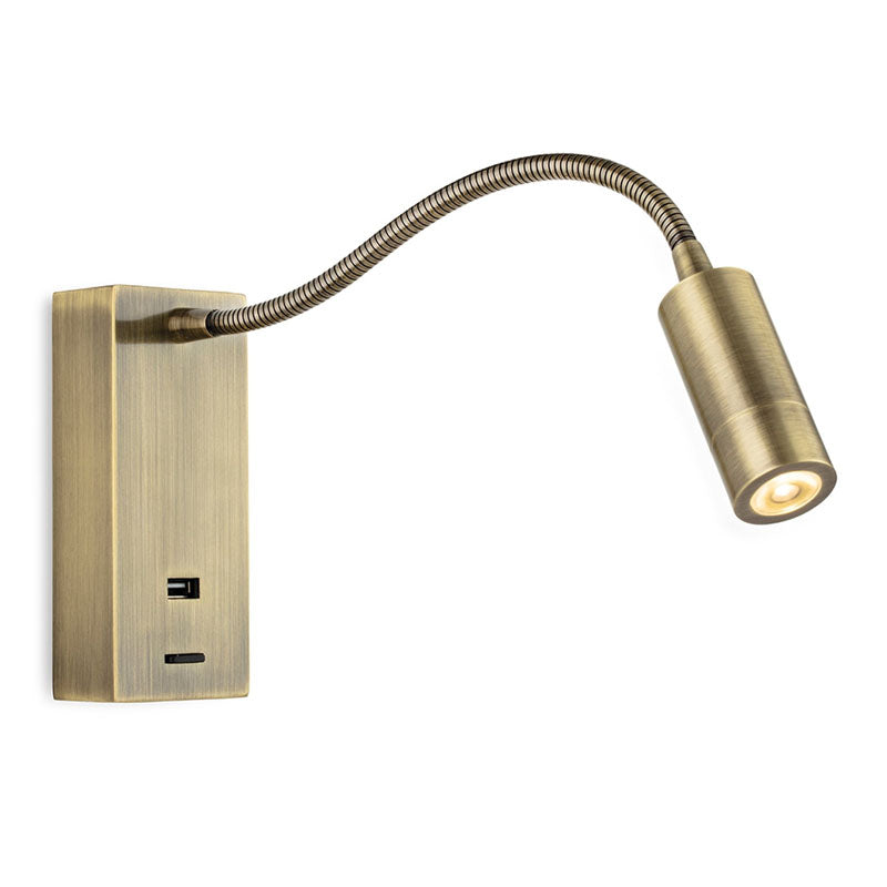 Firstlight 2895AB Clifton LED Switched Wall Light with USB (Antique Brass)