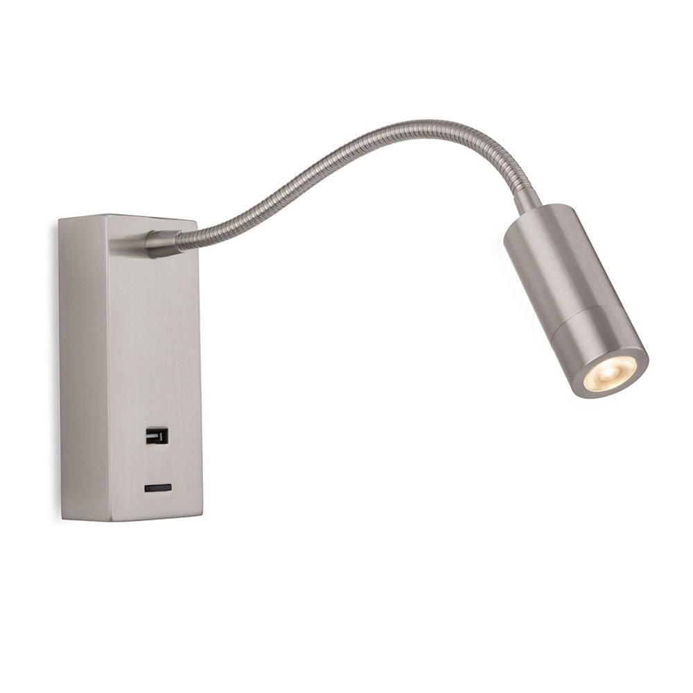 Firstlight 2895BS Clifton LED Switched Wall Light with USB (Brushed Steel)