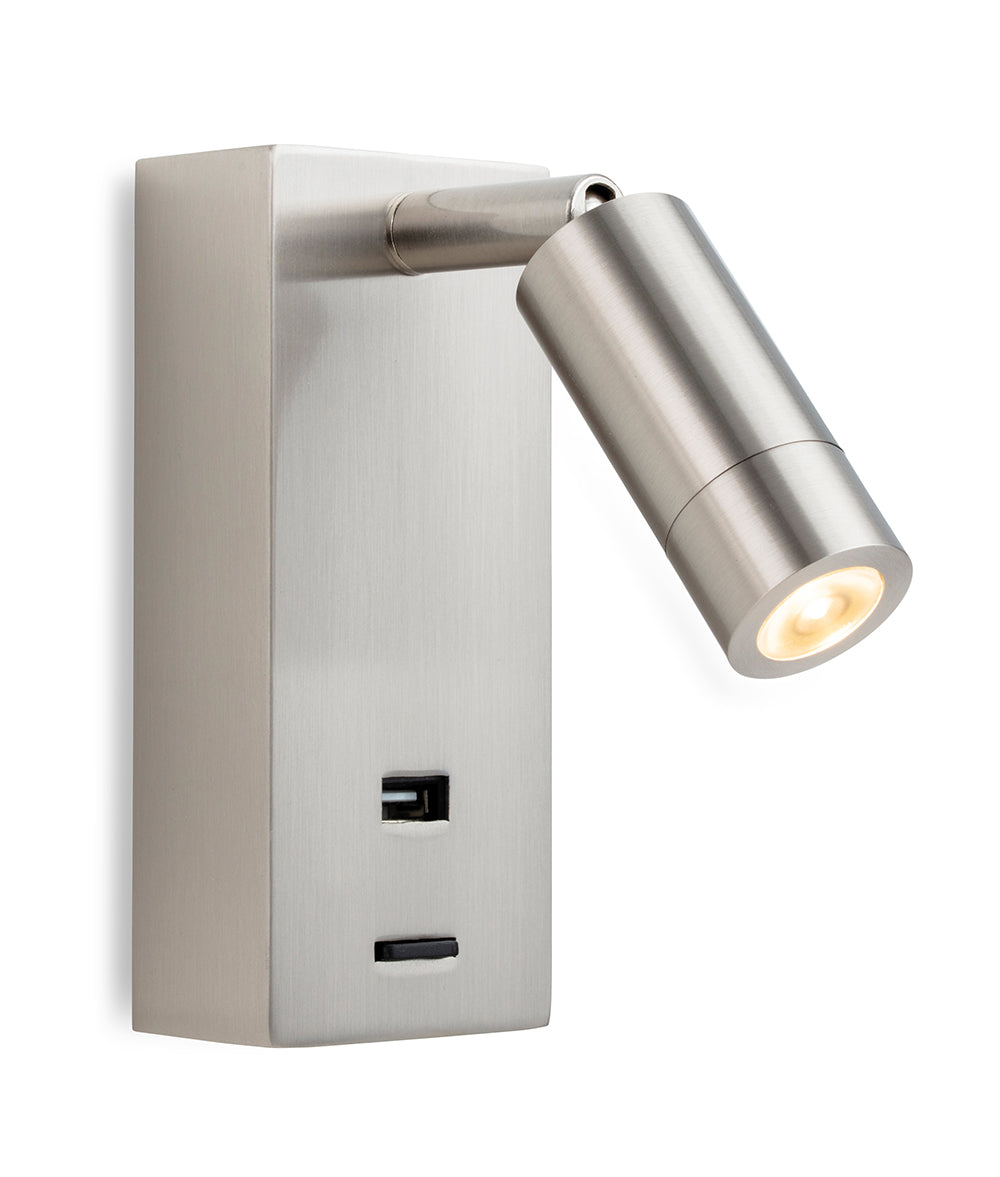 Firstlight 2896BS Clifton LED Switched Wall Light with USB (Brushed Steel)
