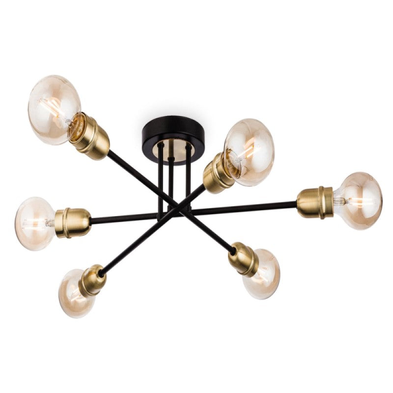 Firstlight 3701BK Trident 6lt Flush Ceiling Light (Black with Brushed Brass)
