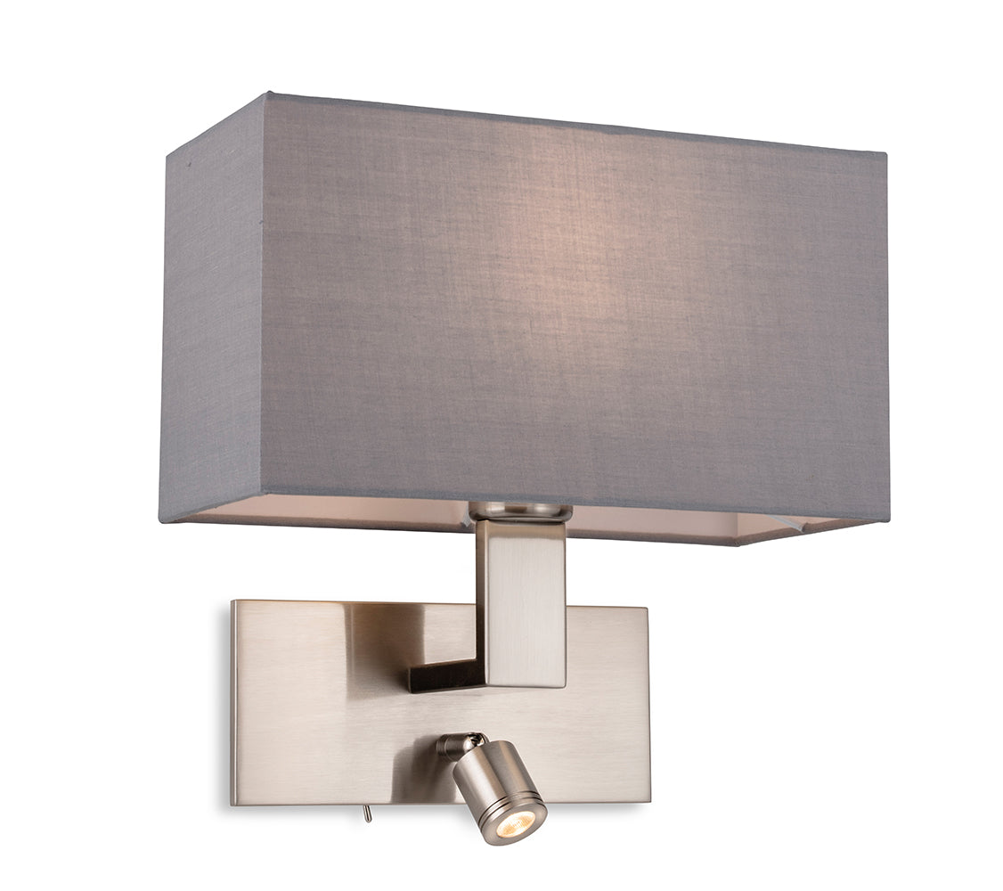 Firstlight 4940BSGR Raffles 2 Lamp Switched Wall Light (Brushed Steel with Grey Shade)