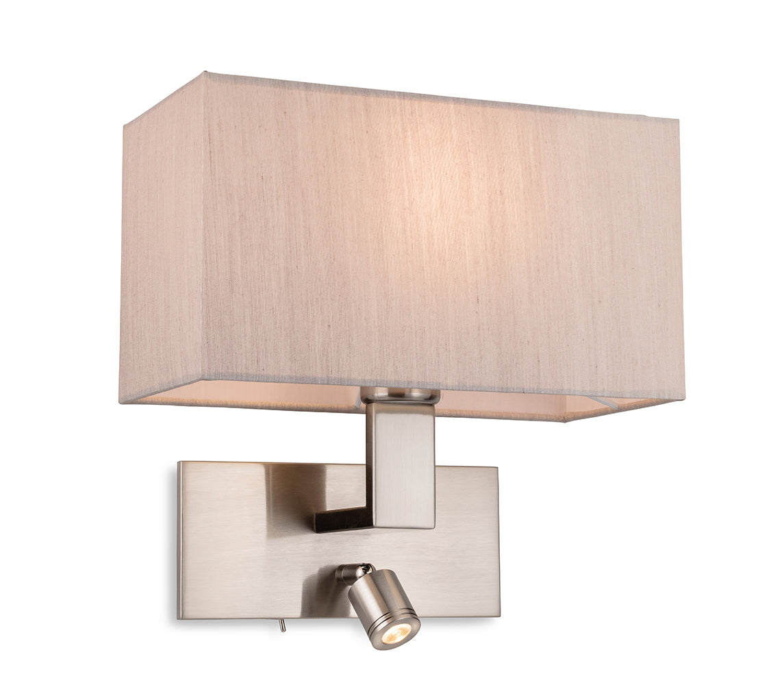 Firstlight 4940BSOY Raffles 2 Lamp Switched Wall Light (Brushed Steel with Oyster Shade)