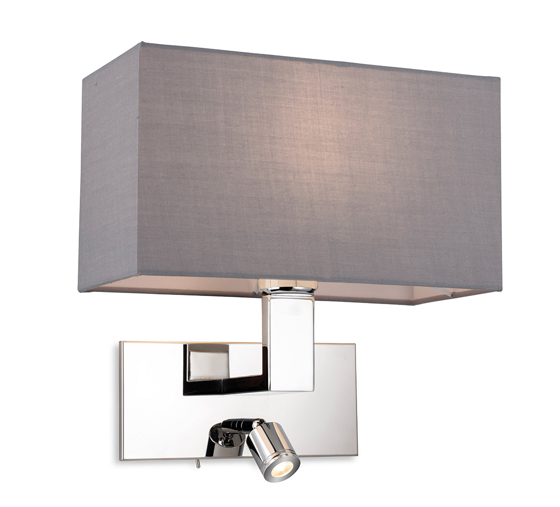 Firstlight 4940CHGR Raffles 2 Lamp Switched Wall Light (Chrome with Grey Shade)