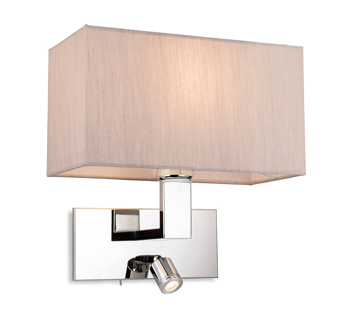 Firstlight 4940CHOY Raffles 2 Lamp Switched Wall Light (Chrome with Oyster Shade)