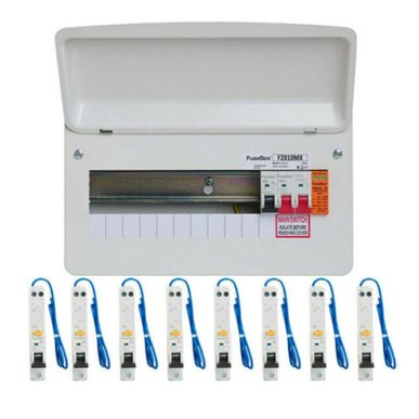 FuseBox F2010MX 10 Way SPD Board with 8 A Type RCBO's