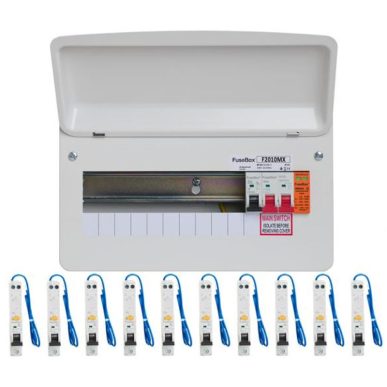 FuseBox 10 Way SPD Board F2010MX + 10 A Type RCBO's