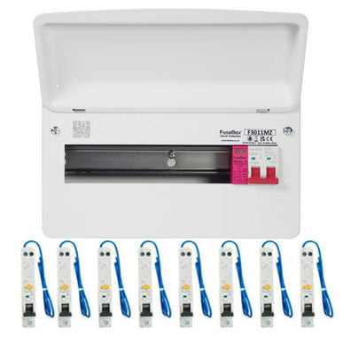 FuseBox F3011MZ 11 Way SPD Board with 8 A Type RCBO's