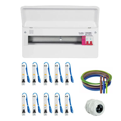 FuseBox F3015MZ 15 Way Consumer Unit SPD 10 A Type RCBO's Mains Tails & Gland