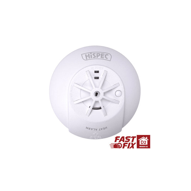 Hispec HSSA/HE/FF Interconnectable Fast Fix Mains Heat Alarm - 9V Battery Back up