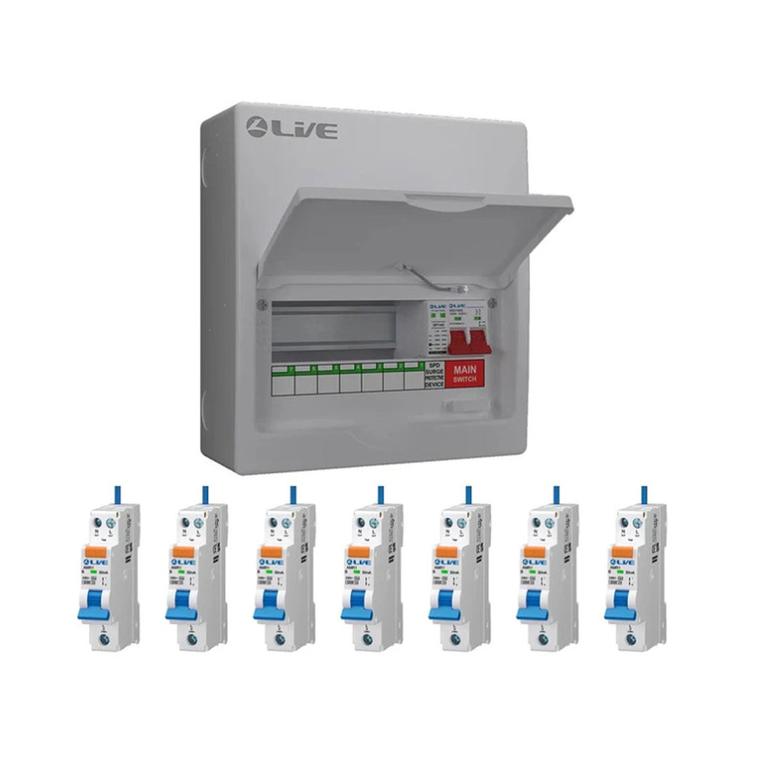 Live Electrical LSMC10M-SP 7 WAY 100A SPD Metal Consumer Unit & 7 RCBO's