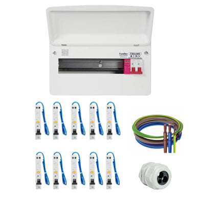 FuseBox F3011MZ 11 Way SPD Board + 10 A Type RCBO's + 32mmTail Gland Kit + Flexible Meter Tail Pack - 25mm - 2 Metre