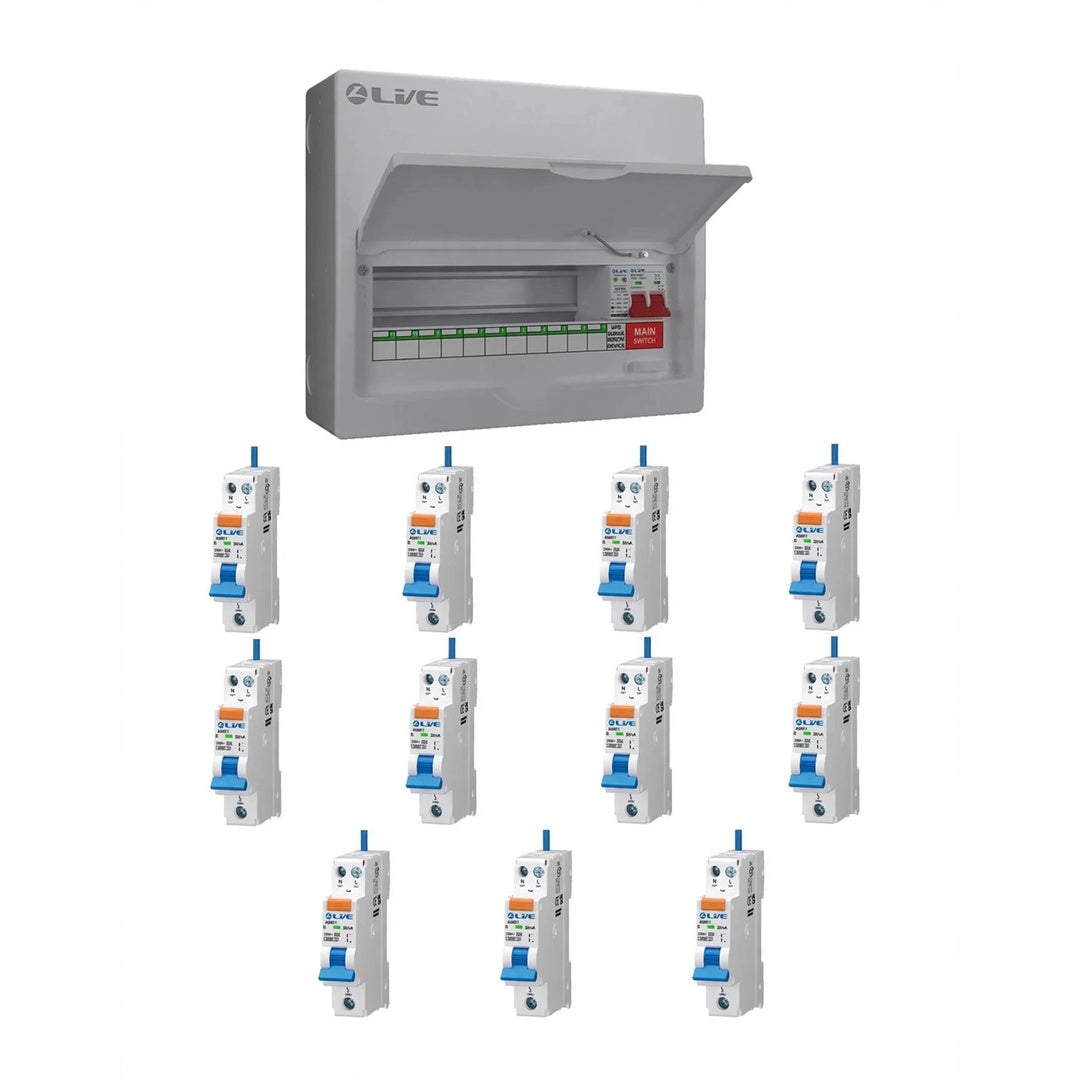 Live Electrical LSMC14M-SP 11 WAY 100A SPD Metal Consumer Unit & 11 RCBO's