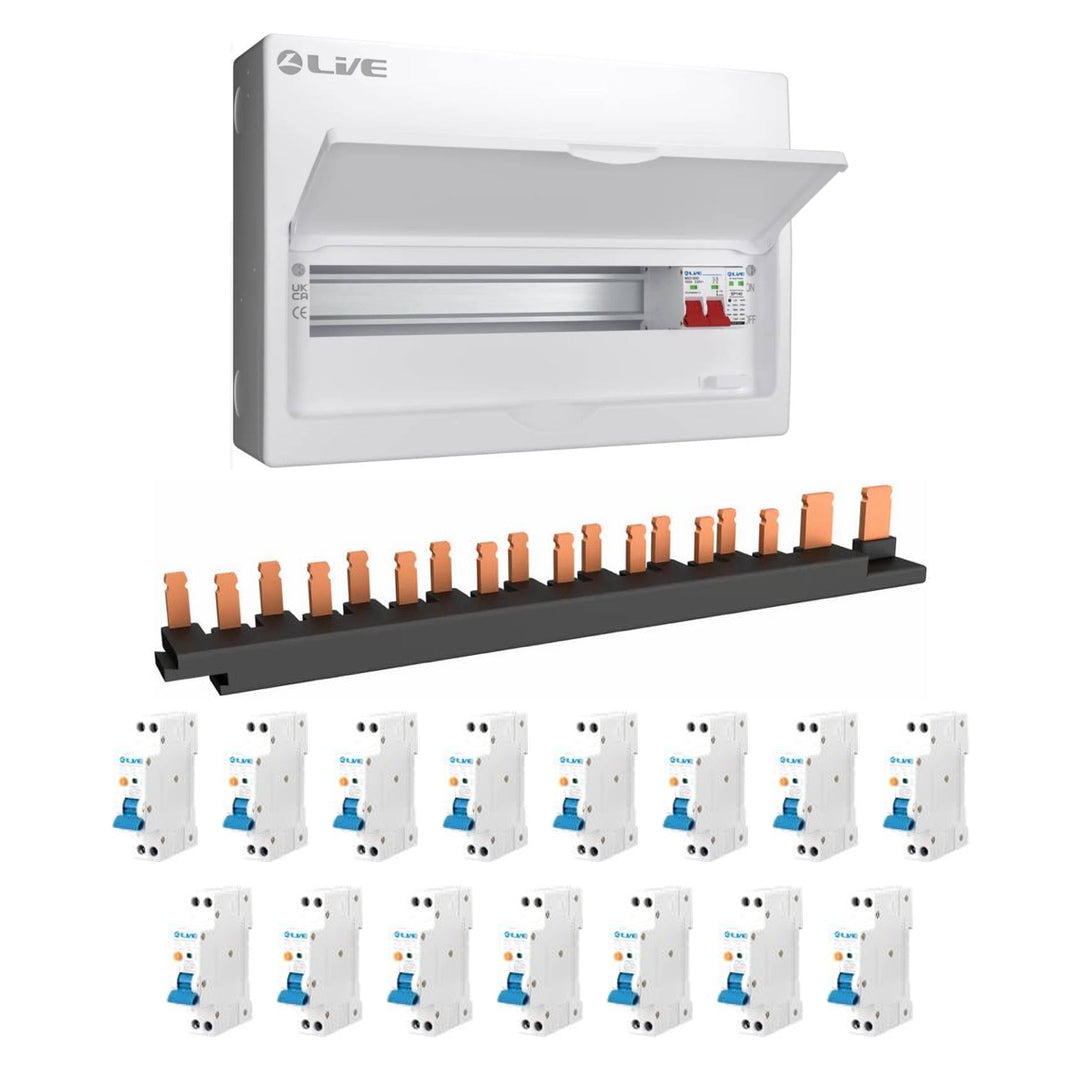 Live Electrical LSMC18S-SP 15 Way Dual Busbar SPD Metal Consumer Unit & 15 RCBO's