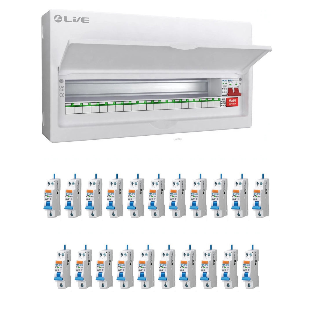 Live Electrical LSMC24M-SP 21 WAY 100A SPD Metal Consumer Unit & 21 RCBO's