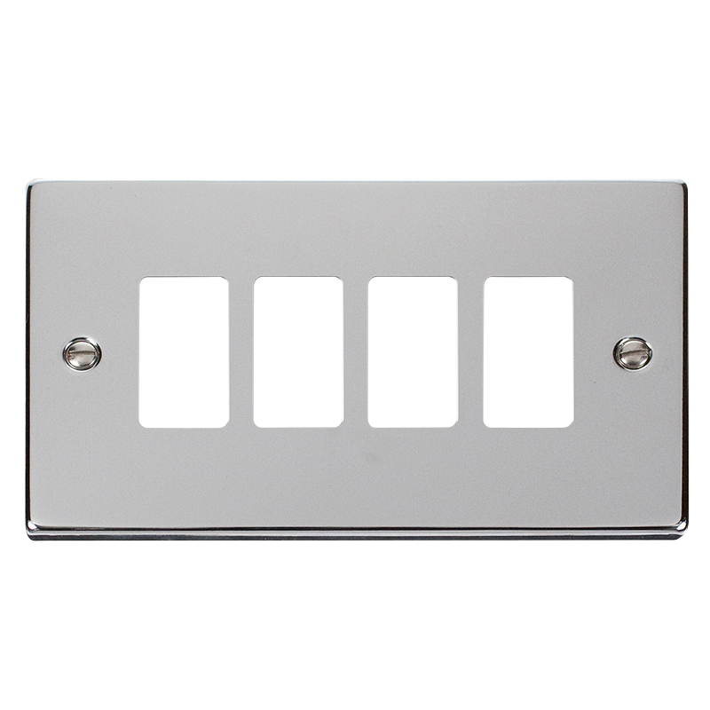 Click VPCH20404 Deco - Frontplates - Polished Chrome GRIDPRO 4 GANG DECO PLATE CHROME