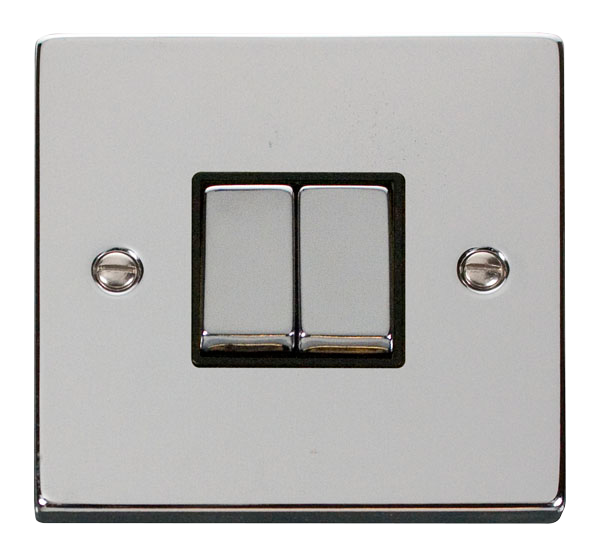 Click VPCH412BK Victorian Polished Chrome VPCHROME INGOT 10A 2-GANG 2-WAY SWITCH