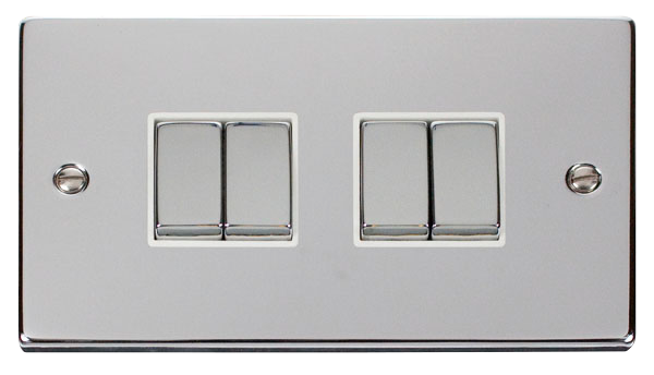 Click VPCH414WH Victorian Polished Chrome VPCHROME INGOT 10A 4-GANG 2-WAY SWITCH