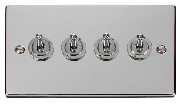 Click VPCH424 Victorian Polished Chrome VPCHROME 10AX 4-GANG 2-WAY TOGGLE SWITCH