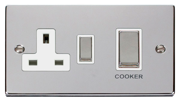 Click VPCH504WH Victorian Polished Chrome INGOT 45A DP SW 13A SW SOCKET WH
