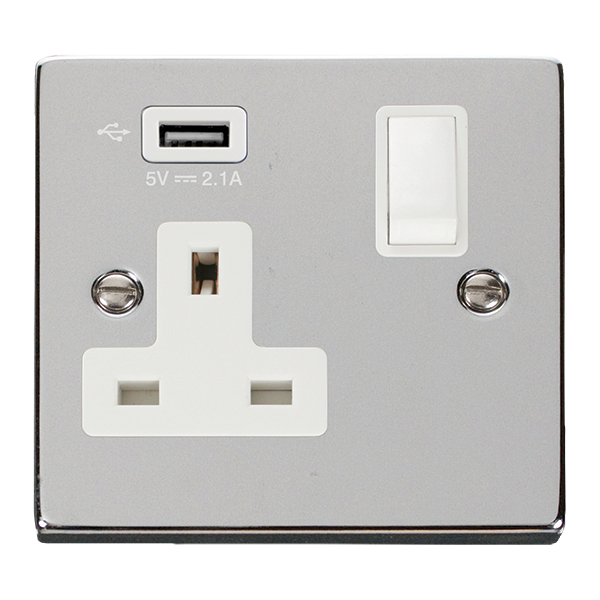 Click VPCH771UWH Victorian Polished Chrome 1G SKT USB 2.1A DECO
