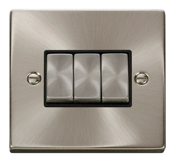 Click VPSC413BK Satin Chrome 3 Gang 2 Way Ingot Switch BK