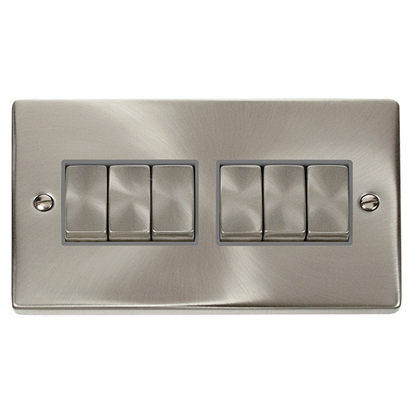 Click VPSC416GY Satin Chrome 6 Gang 2 Way Ingot Switch GY