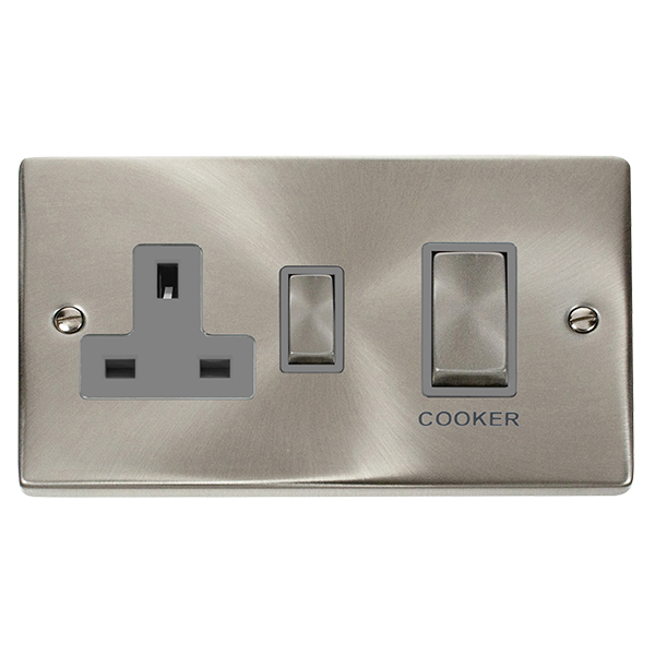 Click VPSC504GY Satin Chrome 2G 45a Ingot Cooker Switch & Socket