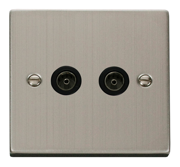 Click VPSS066BK Victorian Stainless Steel 1 GANG TWIN CO- AXIAL OUTLET