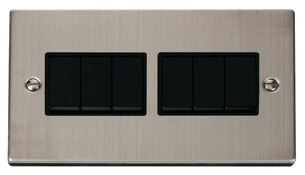 Click VPSS105BK Victorian Stainless Steel 10A 6-GANG 2-WAY SWITCH