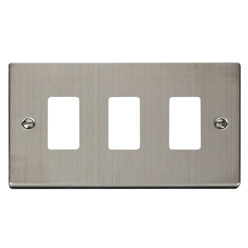 Click VPSS20403 Deco - Frontplates - Stainless Steel GRIDPRO 3 GANG DECO PLATE ST. STEEL