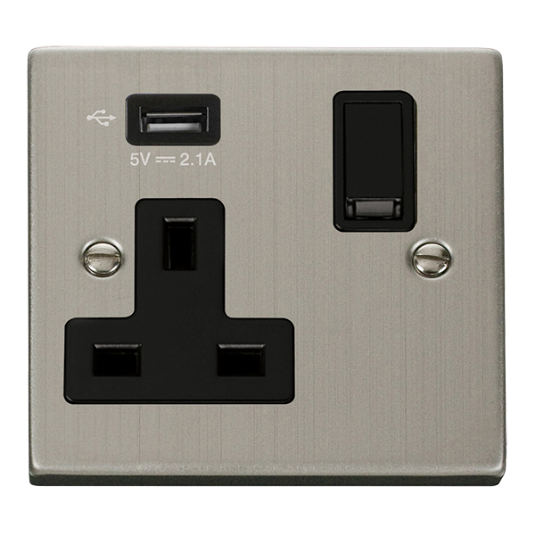 Click VPSS771UBK Victorian Stainless Steel 1G SKT USB 2.1A DECO