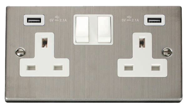 Click VPSS780WH Victorian Stainless Steel 2G SKT USB 4.2A DECO
